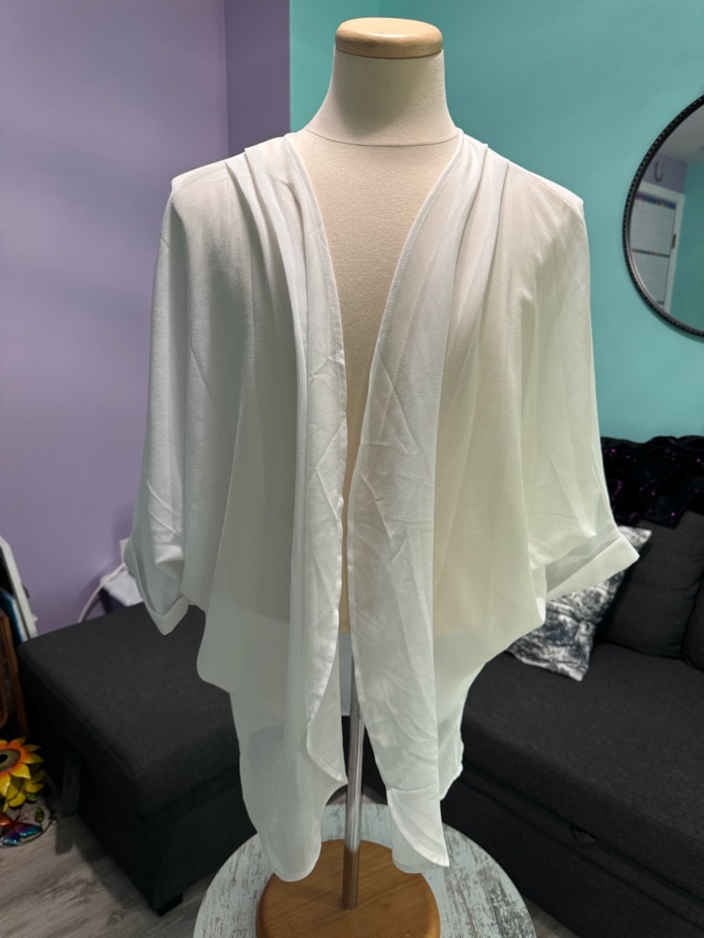 Lightweight White Open Front Kimono Cardigan